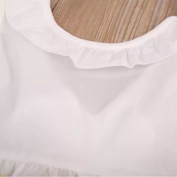 Cotton Dress With Embroidered Flowers Ruffle Collar Large Bow at Small of Back - Picture 7 of 8